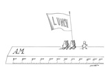 Man leads a group of men carrying a banner that reads 'Lunch' across the t… - New Yorker Cartoon Premium Giclee Print by Saul Steinberg