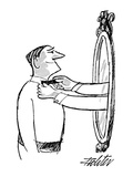 Man smiling into mirror as arms and hands reach out and straighten his bow… - New Yorker Cartoon Premium Giclee Print by Mischa Richter