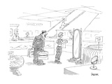A member of the Hell's Angels gang waits, not too patiently, for his girlf… - Cartoon Premium Giclee Print by Jack Ziegler