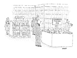 A man in a bookstore is looking at a discount bin full of pamphlets; the s… - New Yorker Cartoon Premium Giclee Print by Robert Mankoff