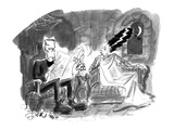 Bride of Frankenstein talking to husband reading newspaper. - Cartoon Premium Giclee Print by Edward Frascino
