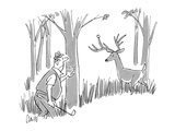 Golfer is in the rough looking for his golf ball and finds it stuck on a d… - New Yorker Cartoon Premium Giclee Print by Claude Smith