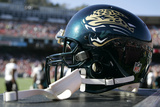 Jaguars 49ers Football: San Francisco, CA - A Jacksonville Jaguars Helmet Fotografie-Druck von Tony Avelar