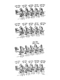 Within a group of shoemaking elves, a single elf's hammer makes a 'Tap Tap… - New Yorker Cartoon Premium Giclee Print by Lee Lorenz