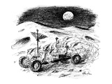 Eight moon-men racing around in the lunar rover left behind by the astrona… - New Yorker Cartoon Premium Giclee Print by Alan Dunn