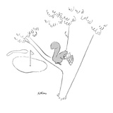 Squirrel stores golf balls in a tree on a golf course. - New Yorker Cartoon Premium Giclee Print by Ed Fisher