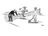 Butler is holding down the tennis net for his master to jump over. - New Yorker Cartoon Premium Giclee Print by Eldon Dedini