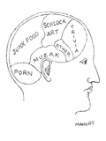 Cross section of a man's head divides contents of brain into JUNK FOOD, MU… - New Yorker Cartoon Premium Giclee Print by Robert Mankoff