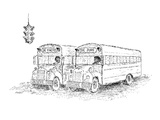 Two school buses are stopped next to each other waiting for light.  One be… - New Yorker Cartoon Premium Giclee Print by Edward Koren