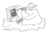 God on cloud putting disc with 'Virus' on it into computer drive. - Cartoon Premium Giclee Print by Arnie Levin