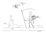 A rabbit walking upright down a road sees death as a rabbit skeleton with … - New Yorker Cartoon Premium Giclee Print by Saul Steinberg