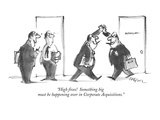 "High fives!  Something big must be happening over in Corporate Acquisitio…" - New Yorker Cartoon Premium Giclee Print by Lee Lorenz