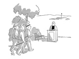 Golfers approaching tee come upon a minister at his pulpit. - New Yorker Cartoon Premium Giclee Print by Chon Day