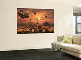 A Futuristic Military Outpost on the Moon of a Distant Alien World Wall Mural by Stocktrek Images 