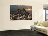 A Pair of Nanotyrannus Amongst an Invasion of Migrating Robots Wall Mural by Stocktrek Images 