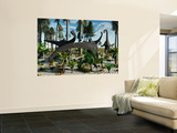 A Herd of Diplodocus Dinosaurs Feeding on Plants Wall Mural by Stocktrek Images 