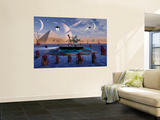 A Grey Alien Visits the Site of Three Pyramids on an Alien World Wall Mural by Stocktrek Images 