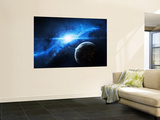 A Paradise World with a Huge City Looks Out on a Beautiful Nebula Wall Mural by Stocktrek Images 