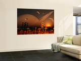 A Futuristic Outpost on the Moon of a Distant Alien World Wall Mural by Stocktrek Images 