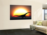 A Silhouetted Diplodocus Dinosaur Takes at the Start of a Prehistoric Day Wall Mural by Stocktrek Images 