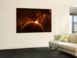 Artist's Concept of an Extraterrestrial World and its Various Moons Wall Mural by Stocktrek Images 