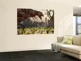 A Pair of Tyrannosaurus Rex Explore a City in Hopes of Finding their Next Meal Wall Mural by Stocktrek Images 