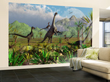 Velociraptor Dinosaurs Attack a Camarasaurus for their Next Meal Wall Mural – Large by Stocktrek Images 