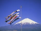 Japan: Mount Fuji and windsocks Fotoprint van José Fuste Raga Japan: Mount Fuji and windsocks Fotoprint van José Fuste Raga