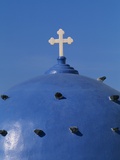 Blue dome of a church with cross on Santorin, Greece Photographic Print by Murat Taner