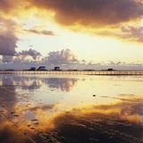 Beach at dusk, low tide, stilt huts, St. Peter-Ording, Eiderstedt, Schleswig-Holstein, Germany Photographic Print by Guenter Rossenbach