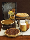 Autumn Pies: Apple/Pear, Pumpkin, and Pecan with Honey and Whipped Cream Fotografie-Druck von Envision 