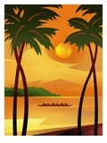 People Rowing in Tropical Waters Giclee Print