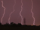 Multiple Lightning Strikes in Dallas Photographic Print by Mike Theiss