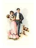 Illustration of a Couple Bowling by Mabel Humphrey Lámina giclée