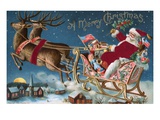 A Merry Christmas with Santa in His Sleigh Giclée-Druck