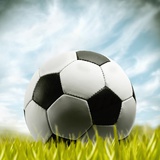 Soccer Ball Resting on Grass Fotografie-Druck