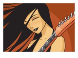 Girl with Guitar Reproduction procédé giclée par Harry Briggs