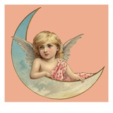 Illustration of an Angel and a Crescent Moon Giclee Print