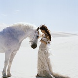 Young Woman with White Horse Fotografie-Druck von Alfred Saerchinger