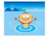 boy swimming in the ocean Giclee Print