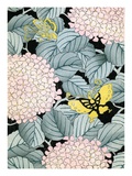 Illustration of Hydrangeas and Butterflies Giclee Print