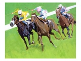 Three horses racing on a track Giclee-trykk av David Barnet