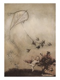 The Birds Show Peter Pan How They Fly a Kite Giclee Print by Arthur Rackham