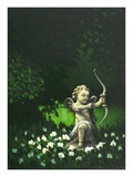 garden statue of cupid aiming a bow and arrow Giclee Print