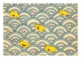 Illustration of Ducklings in a Stylized Waterscape Reproduction procédé giclée