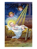 Loving Christmas Wishes with Christ Child in Manger reproduction procédé giclée