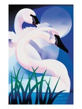 Two swans in a pond Giclee Print