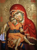 Virgin and Child Icon at Aghiou Pavlou Monastery on Mount Athos Photographic Print by Julian Kumar
