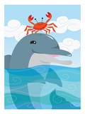 Crab Dancing on Dolphin'S Head Giclee Print