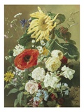 A Rich Still Life with Sunflower and Roses Giclee Print by C.f. Hurten